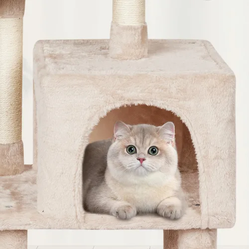 Miniatura 5 de Linda torre de árbol para gatos de interior con poste rascador para actividades modernas, hamaca colgante de bola con tabla beige