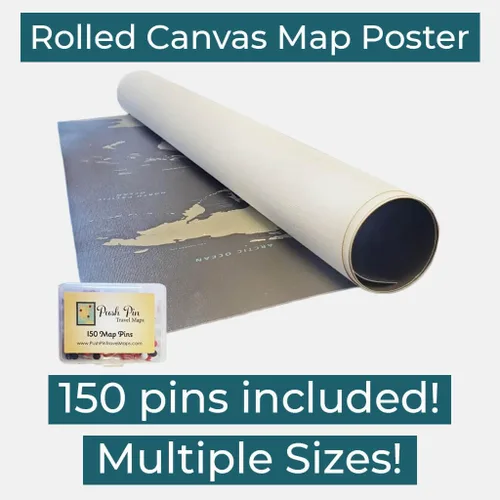 Miniatura 48 de Push Pin Travel Maps Lienzo personalizado Blue Oceans USA con marco gris de madera de granero