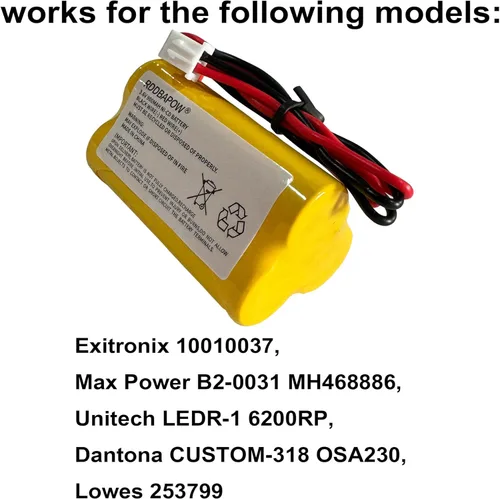 Miniatura 4 de Batería de emergencia de señal de salida Ni-CD de 3.6V 900mAh para Unitech LEDR-1 6200RP, Dantona CUSTOM-318 OSA230, Lowes 253799, Exitronix