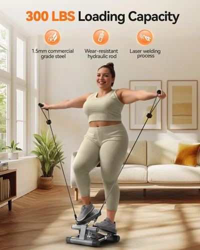 Miniatura 5 de Niceday Steppers para ejercicio, escalera con bandas de resistencia, mini stepper con capacidad de carga de 136 kg, stepper de fitness hidráulico