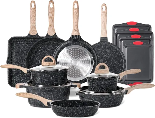 JEETEE Juego de 36 ollas y sartenes antiadherentes, juego de utensilios de cocina no tóxicos, juego de cocina de inducción saludable con plancha,