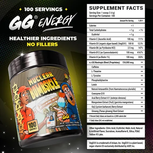 Miniatura 6 de Gamer Supps GG® Energy - CaseOh's Nuclear Bombsicle por CaseOh (100 porciones) - Energía de juego compatible con Keto y mezcla nootrópica, sin