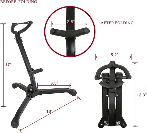 Miniatura 2 de RHYTHM Soporte plegable para saxofón, soporte para saxofón alto/tenor, soporte ajustable para saxofón portátil