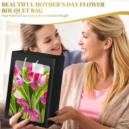 Miniatura 5 de Yahenda - 24 bolsas de regalo grandes con ventana transparente de 13.8 x 9.8 x 5.9 pulgadas, bolsas de papel transparente para ramo de flores