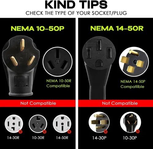 Miniatura 4 de Cable adaptador del cargador EV Campzlly, adaptador NEMA 10-50P a 14-50R, enchufe de 50A a 4 clavijas hembra, compatible con EV para carga de nivel