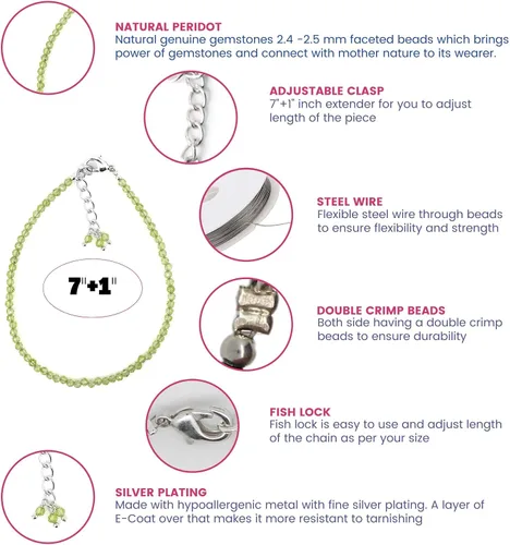 Miniatura 79 de Gempires - Pulseras de cuentas de piedras preciosas hechas a mano, ligeras, de cristal, para uso diario, hipoalergénicas, de 8 pulgadas, chapadas