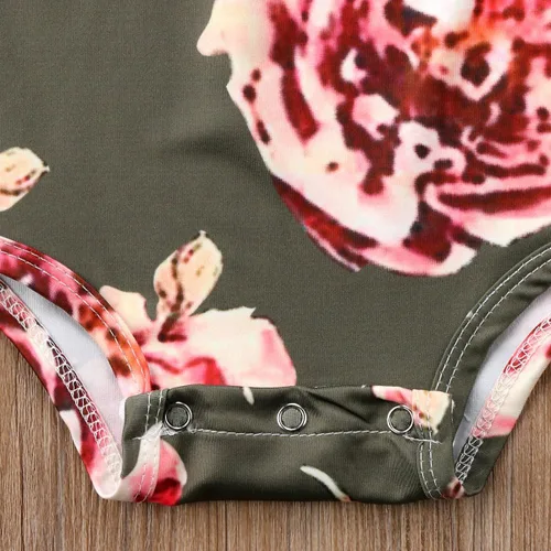 Miniatura 8 de Mameluco de manga larga con diseño de flores de encaje para bebé, color liso, conjunto de ropa con diadema