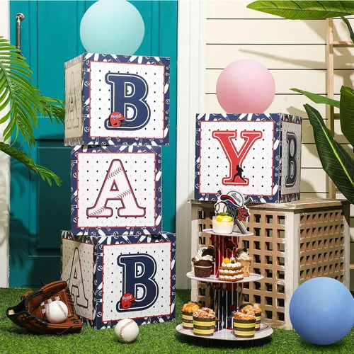 Miniatura 2 de Maitys 4 cajas de bebé rojas, blancas y azules con letras para el 4 de julio, 250 aniversario, decoraciones patrióticas, béisbol, revelación