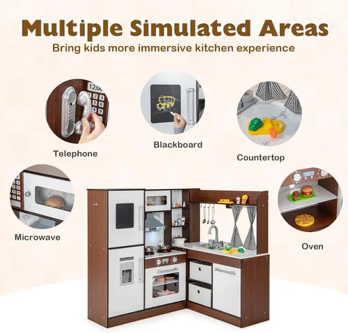 Miniatura 3 de Costzon Juego de cocina para niños, juego de cocina de juguete de simulación para niños pequeños con luces y sonidos reales, fregadero y grifo