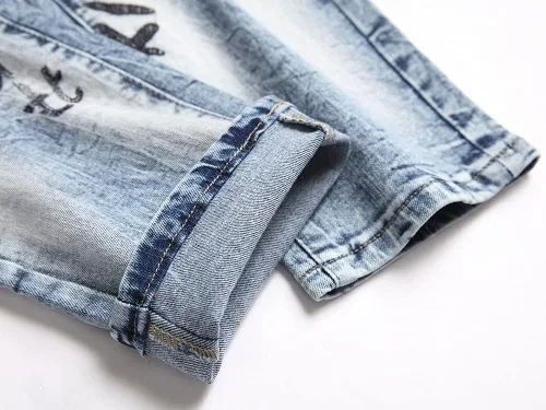 Miniatura 6 de Vaqueros de lujo con letra del rey príncipe bordados Straigt Slim Fit