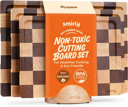 Miniatura 14 de SMIRLY Tabla de cortar de madera para cocina, tablas de cortar de madera de abedul para preparación de comidas, servir, embutidos, utensilios