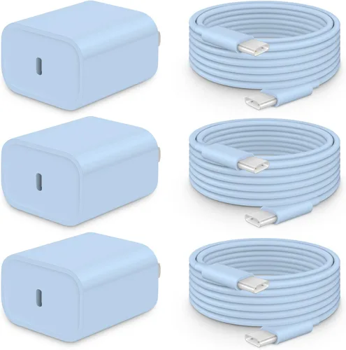 CXX Cargador rápido para iPhone 17/16/15 [paquete de 3] Cargador de pared USB C de 20 W con cable C a C de 6 pies compatible con iPhone 17/16/15