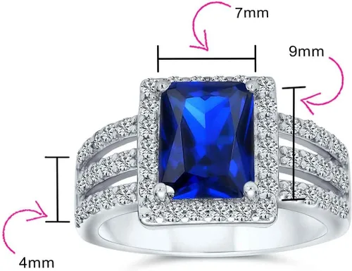 Miniatura 5 de Anillo de compromiso para mujer, estilo Art Deco 3CTW, rectángulo AAA, circonita cúbica, verde, azul, esmeralda, corte halo, cóctel, declaración