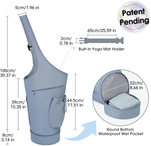 Miniatura 4 de Bolsa para esterilla de yoga sportsnew, bolsa de transporte larga con abertura grande, con bolsillo impermeable para artículos mojados y bolsillo