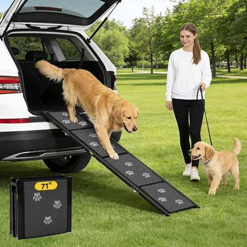 Miniatura 8 de Rampa para perros para automóvil de 63 pulgadas de largo y 17 pulgadas de ancho, rampas portátiles para perros grandes, superficie de alfombra