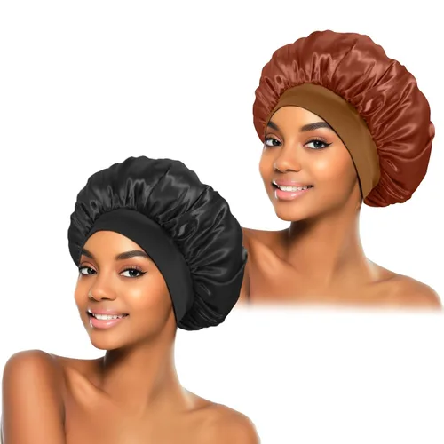 Miniatura 10 de ZHENSILK 2 piezas de gorro de satén para dormir, gorros de seda para el cabello, gorro de dormir de seda con banda elástica suave, envoltura