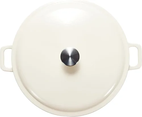 Miniatura 3 de Amazon Basics Cacerola Sartén Redonda de Hierro Fundido Esmaltado con Tapa para Horno, 3.3 Cuartos, Blanco
