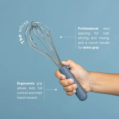 Miniatura 5 de Tampoco Real Kids - Juego de cocina y hornear – Herramientas de cocina Montessori para cocinar de verdad con utensilios de silicona aptos para Azul