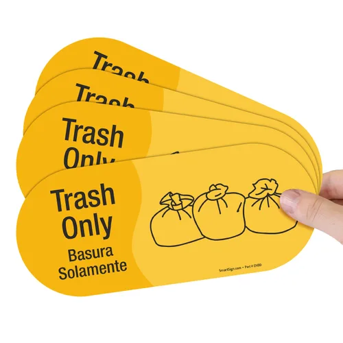 Miniatura 2 de SmartSign Basura Solamento - Paquete de 4 etiquetas bilingües con símbolo, poliéster laminado de 5 mil con adhesivo SuperStick, amarillo y negro