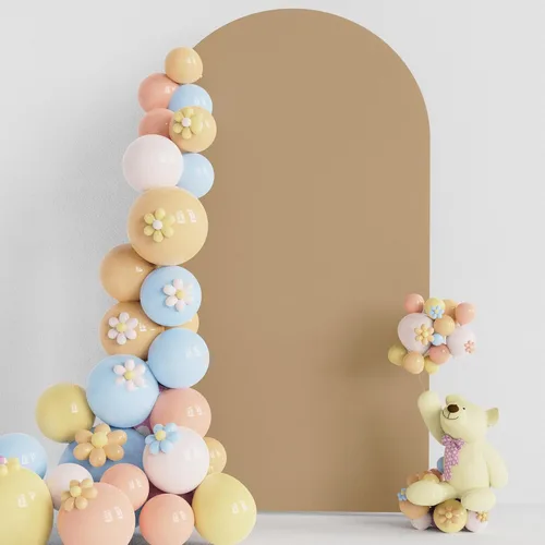 Miniatura 32 de Soporte de arco de boda Putros de 7.2 pies beige con forro de spandex ajustado y parte superior redonda Chiara para cubrir soportes de telón
