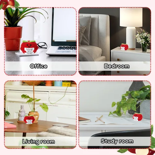 Miniatura 6 de BOXOB Divertida manzana positiva, 1.97 pulgadas, linda muñeca de manzana de punto, patata grande con boca, tarjeta positiva de apoyo emocional