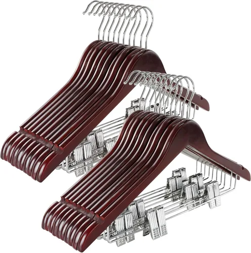 Miniatura 11 de TOPIA HANGER Perchas de madera para trajes con clips de metal ajustables (paquete de 10), perchas de ropa de madera maciza, gancho giratorio