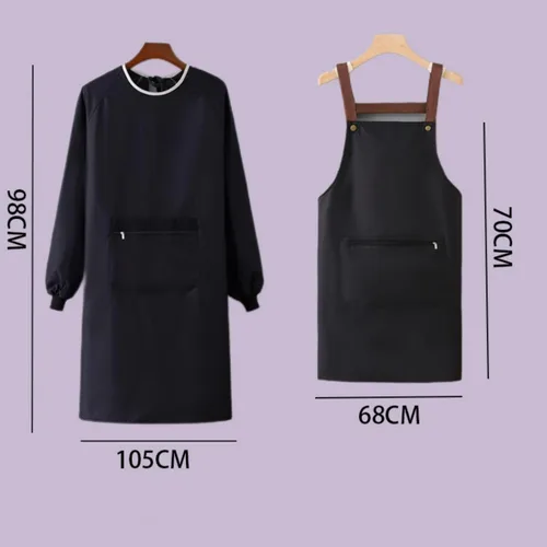 Miniatura 4 de Delantal de cocina para mujer con bolsillos grandes, delantal impermeable de manga larga para cocinar, hornear, limpiar el trabajo Verde