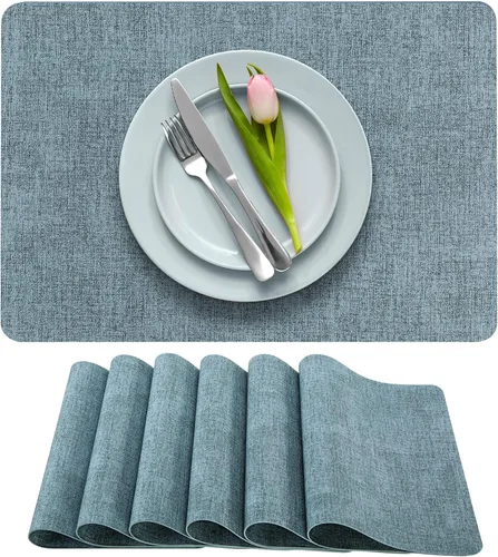 More Décor - Juego de 6 manteles individuales de piel sintética para mesa de comedor, impermeables, lavables, resistentes a las manchas y al calor,