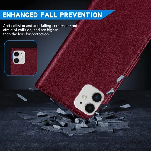 Miniatura 7 de ZZXX Funda tipo cartera para iPhone 11 con bloqueo RFID, ranura para tarjetas, función atril, cierre magnético, funda protectora de cuero para Rojo