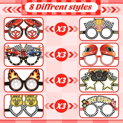 Miniatura 3 de Eersida 24 lentes de sol de carreras con temática de autos de carreras, accesorios para fotos, suministros y recuerdos para fiestas de carreras