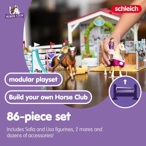 Miniatura 4 de Schleich Horse Club — juego de 86 piezas para torneo de amistad, juego de caballos con figura de yegua árabe y 2 muñecas, juguetes de caballos
