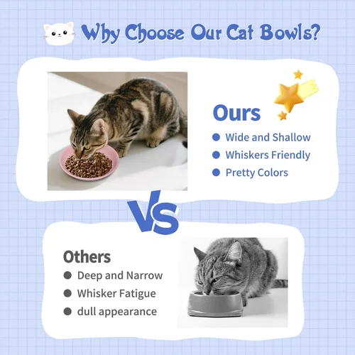 Miniatura 6 de Paquete de 8 tazones de cerámica para comida de gato, cuencos coloridos para gatos aptos para bigotes, platos anchos poco profundos de 5.9
