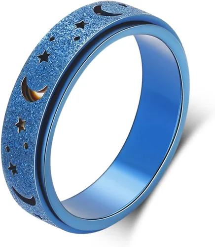 Miniatura 8 de Anillo de ansiedad para mujer, anillos giratorios: anillos giratorios de acero inoxidable de 0.236 pulgadas (0.236 in) con luna y estrella