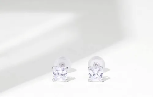 Miniatura 3 de Tienda Collection Pendientes de tuerca cuadrados con circonita Swarovski