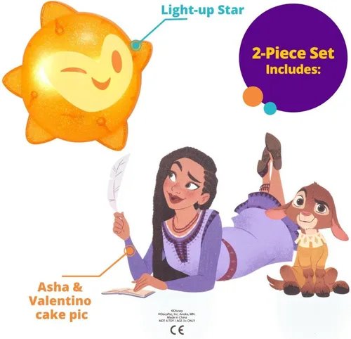 Miniatura 5 de DecoSet Disney Wish Shining Star - Juego de decoración de 2 piezas con Asha, Valentino y estrella iluminada, para cumpleaños y celebraciones