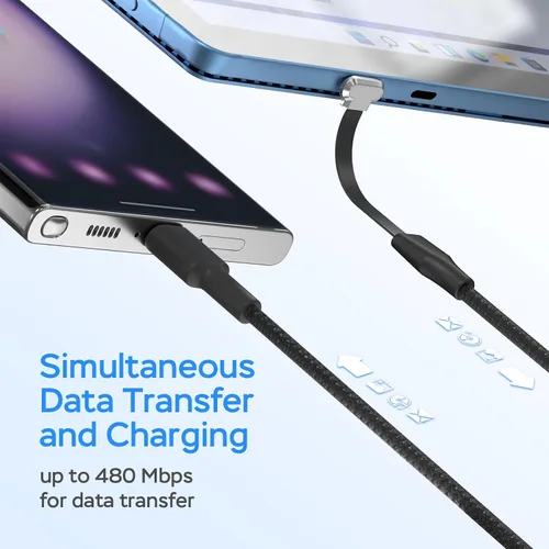 Miniatura 4 de Cable de carga USB C, paquete de 2 cables de carga tipo C de 1 pie y 60 W, puerto C plano de 90 grados, transferencia de datos de alta velocidad