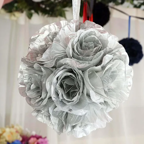Miniatura 17 de Efavormart - Paquete de 2 bolas de flores artificiales de seda de 7 pulgadas, bola de besos con cinta colgante para pasillo de boda y centros