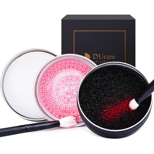 DUcare Limpiador de brochas de maquillaje, brochas de maquillaje, limpiador de jabón sólido con eliminación de color, esponja de limpieza, limpiador