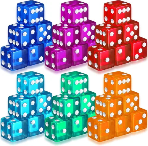 Seenelling Juego de 36 dados de 19 mm estilo casino para Craps, acrílicos y translúcidos D6, cuadrados con bordes redondeados para casino, Craps,