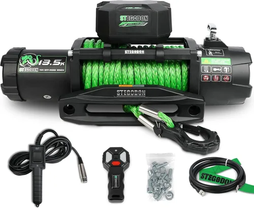 Miniatura 8 de Cabrestante de 13,000 libras Cabrestante eléctrico de 12V con cuerda sintética Cabrestante Rough Country con pasacabos Hawse, mango con cable