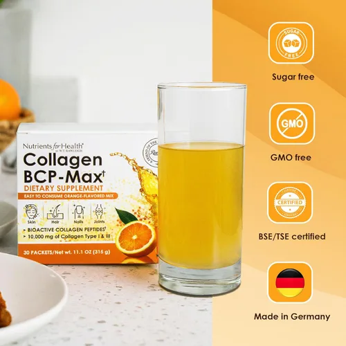Miniatura 5 de Rawleigh Colágeno BCP-Max: 30 bolsitas aptas para viajes - Delicioso concentrado con sabor a naranja, 10,000 mg de péptidos de colágeno hidrolizados