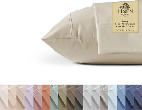 Miniatura 25 de Linen Home Juego de fundas de almohada King de 500 hilos, fundas de almohada 100 % algodón de fibra larga, juego de 2 fundas de almohada de satén