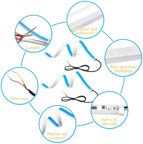 Miniatura 3 de Tira de luces LED para faros exteriores DRL, 2 piezas de 24 pulgadas, impermeables, cortables, flexibles, para correr, luces diurnas, interruptores