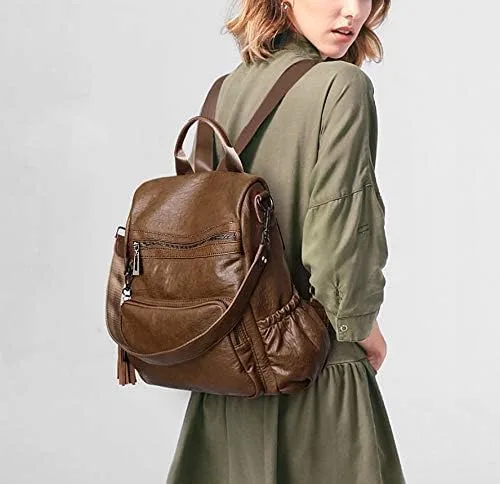 Miniatura 2 de UTO Mochila de cuero vegano para mujer, diseño de moda, convertible con borla, para viajes, con borla