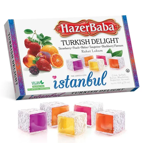 Miniatura 11 de Hazer Baba Delicia Turca de Dulces Lokum, Nueces Mixtas con Sabores de Rosa, Limón y Menta, Caja de Snacks Gourmet, Tradicional, Vegana, Lokum
