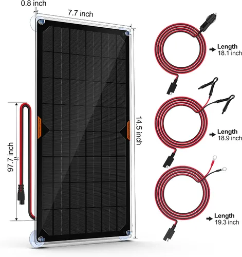Miniatura 5 de OYMSAE Cargador de batería solar de 12 V, mantenedor de batería solar impermeable de 10 W, cargador de panel solar portátil con controlador MPPT