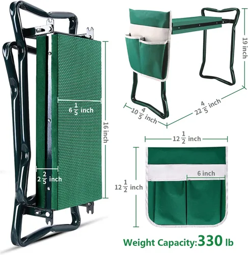 Miniatura 3 de BESTHLS Rodillero y asiento de jardín, taburete plegable resistente con almohadilla gruesa, bolsa de herramientas, capacidad de 330 libras, soporte