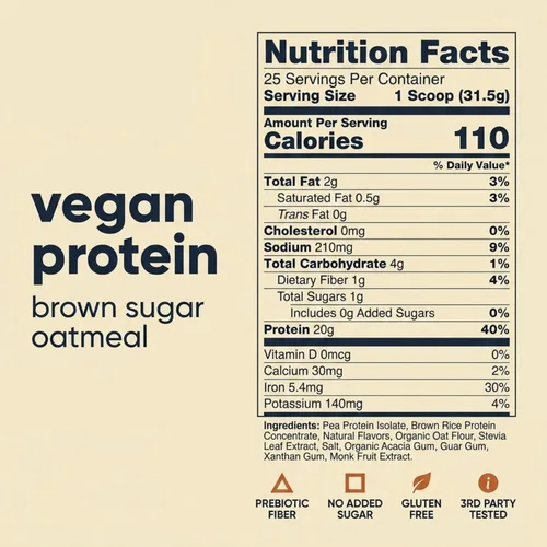 Miniatura 6 de BE AMAZING Proteína vegana en polvo, avena de azúcar morena, 0.71 onzas de proteína de guisante a base de plantas, fibra prebiótica, baja