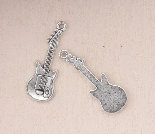 Miniatura 4 de Ruwado 30 dijes de guitarra de metal, lindos mini elementos musicales vintage, instrumentos colgantes para hacer joyas, kits de búsqueda de Plata