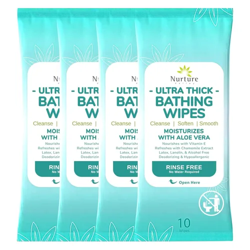 Miniatura 10 de Nurture XL - Toallitas corporales ultra gruesas para adultos con aloe 120 paños desechables extra grandes de limpieza húmeda sin enjuague, ducha